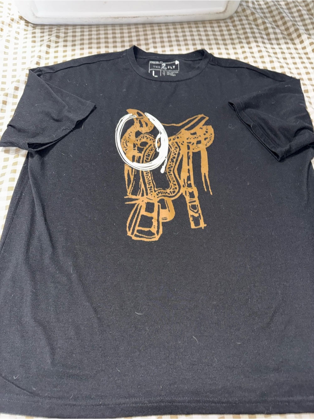 Two 6 Fly Black Long Sleeve Graphic Tee with Brown Saddle Print